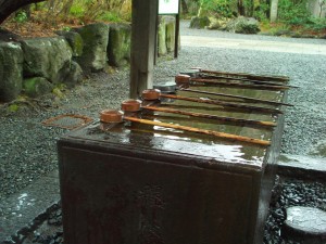 Water dippers outside a temple in Japan